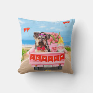 Yorkshire Terrier Dog Valentine's Day Truck Hearts Cushion