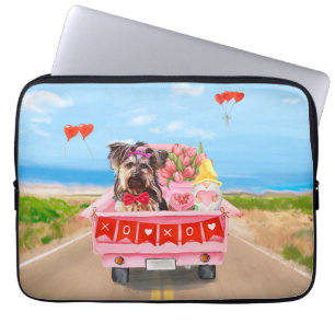 Yorkshire Terrier Dog Valentine's Day Truck Hearts Laptop Sleeve