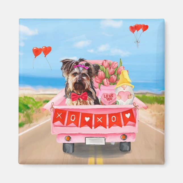 Yorkshire Terrier Dog Valentine's Day Truck Hearts Magnet (Front)