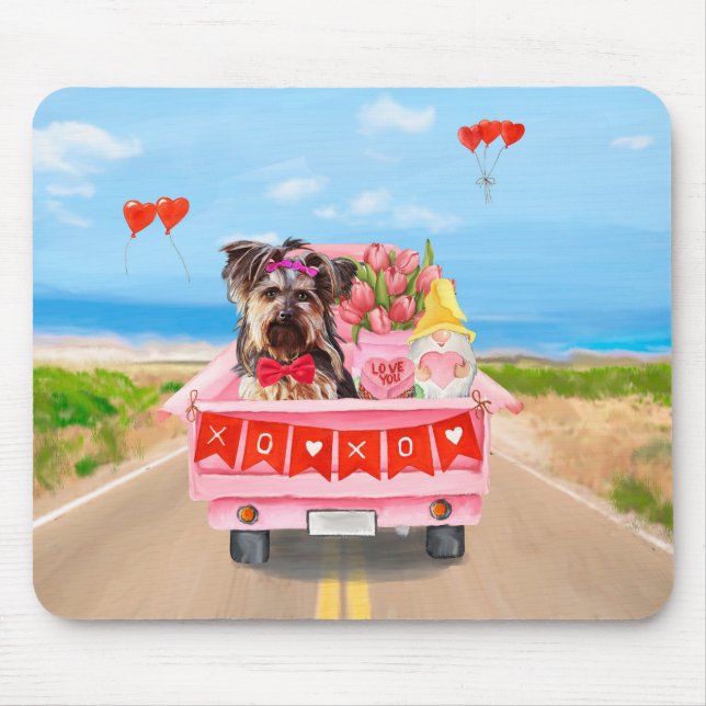Yorkshire Terrier Dog Valentine's Day Truck Hearts Mouse Pad (Front)