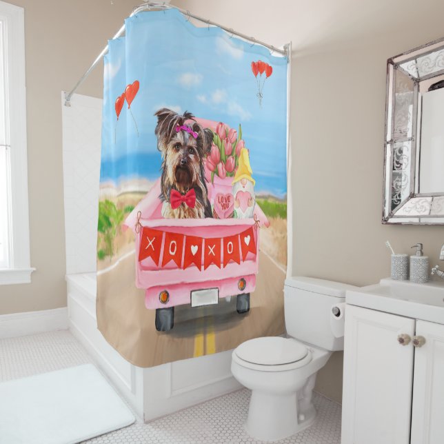 Yorkshire Terrier Dog Valentine's Day Truck Shower Curtain (In Situ)