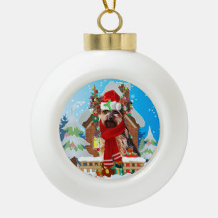 Yorkshire Terrier dog with Christmas gifts Ceramic Ball Christmas Ornament