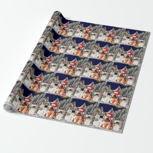 Yorkshire Terrier Dog with Christmas Santa Hat Wrapping Paper