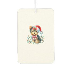 Yorkshire Terrier Dog With Coquette Bow Christmas Car Air Freshener