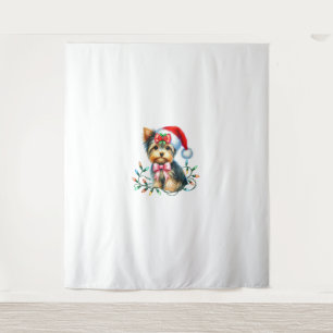 Yorkshire Terrier Dog With Coquette Bow Christmas Tapestry