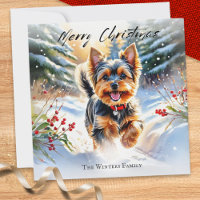 Yorkshire Terrier Dog Yorkie In Snow Christmas