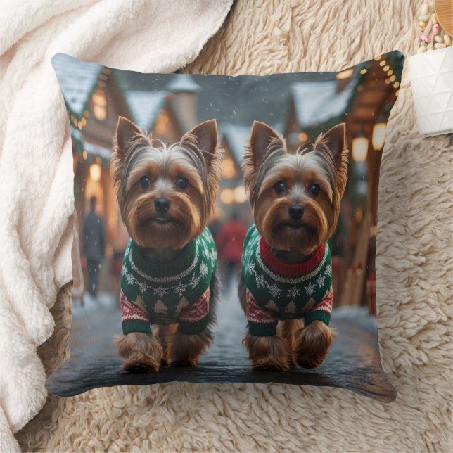 Yorkshire Terrier Dogs Christmas Snow Holiday  Cushion (Blanket)