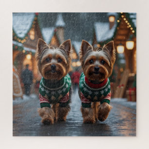 Yorkshire Terrier Dogs Christmas Snow Holiday Jigsaw Puzzle