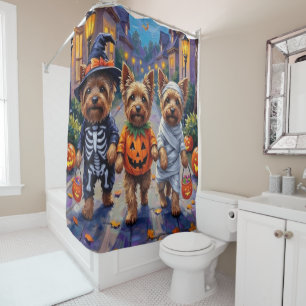 Yorkshire Terrier Dogs in Halloween Costumes Shower Curtain