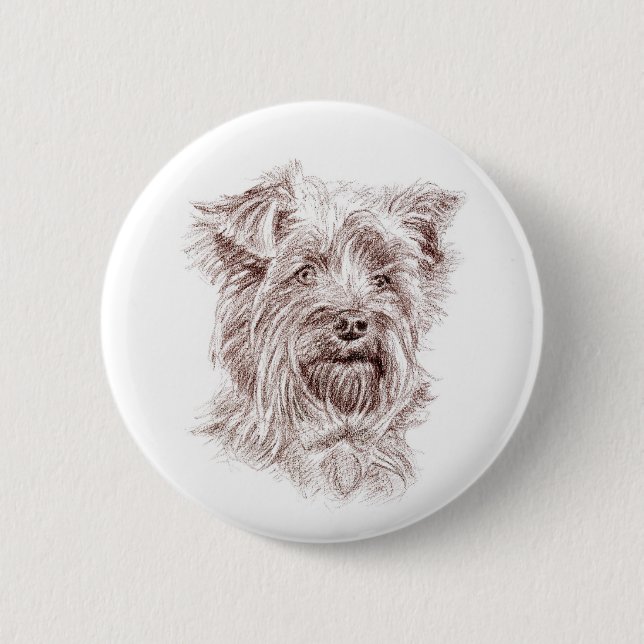 Yorkshire Terrier Drawing 6 Cm Round Badge (Front)