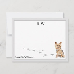 Yorkshire Terrier Grey Border Monogram Personalise Card