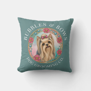 Yorkshire Terrier Grooming Salon Cushion Teal