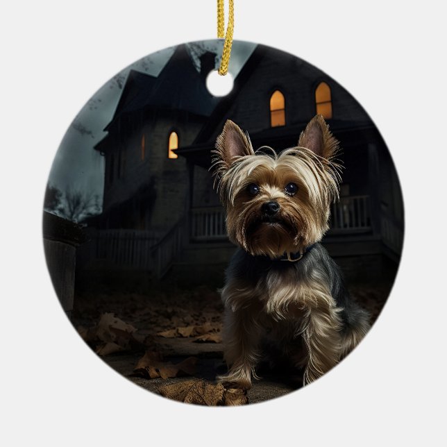 Yorkshire Terrier Halloween Scary  Ceramic Ornament (Front)