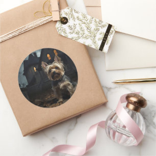 Yorkshire Terrier Halloween Scary  Classic Round Sticker