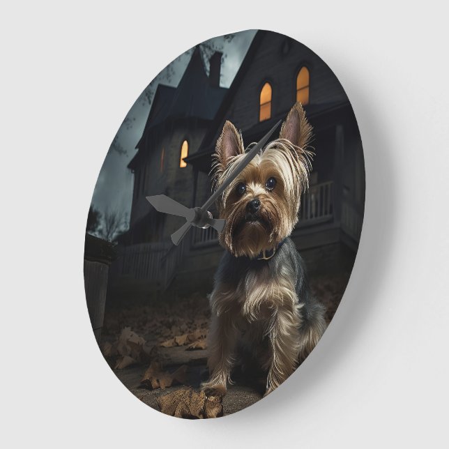 Yorkshire Terrier Halloween Scary  Large Clock (Angle)