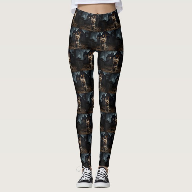 Yorkshire Terrier Halloween Scary  Leggings (Front)