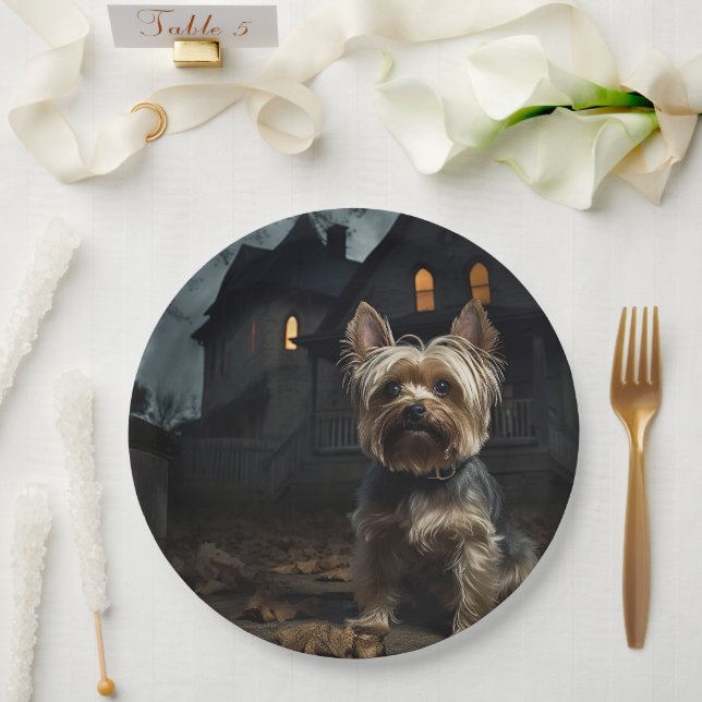 Yorkshire Terrier Halloween Scary  Paper Plate (Wedding)