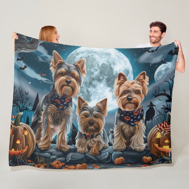 Yorkshire Terrier Halloween Spooky Fleece Blanket (In Situ)