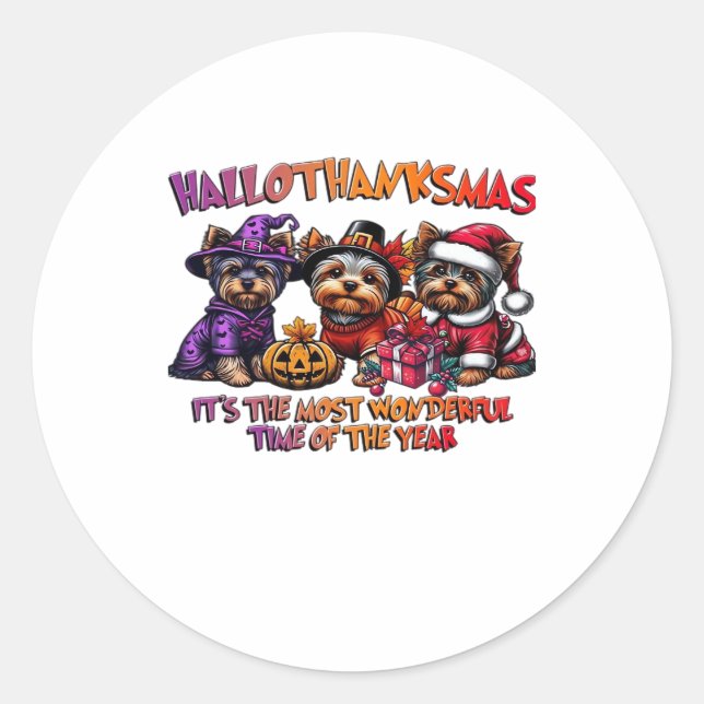 Yorkshire Terrier Halloween Thanksgiving Christmas Classic Round Sticker (Front)