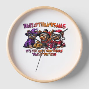 Yorkshire Terrier Halloween Thanksgiving Christmas Clock