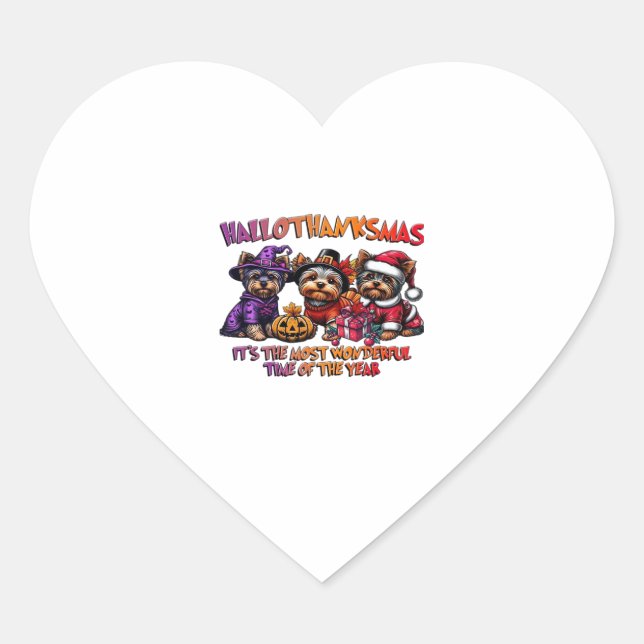 Yorkshire Terrier Halloween Thanksgiving Christmas Heart Sticker (Front)