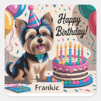 Yorkshire Terrier Happy Birthday Square Sticker