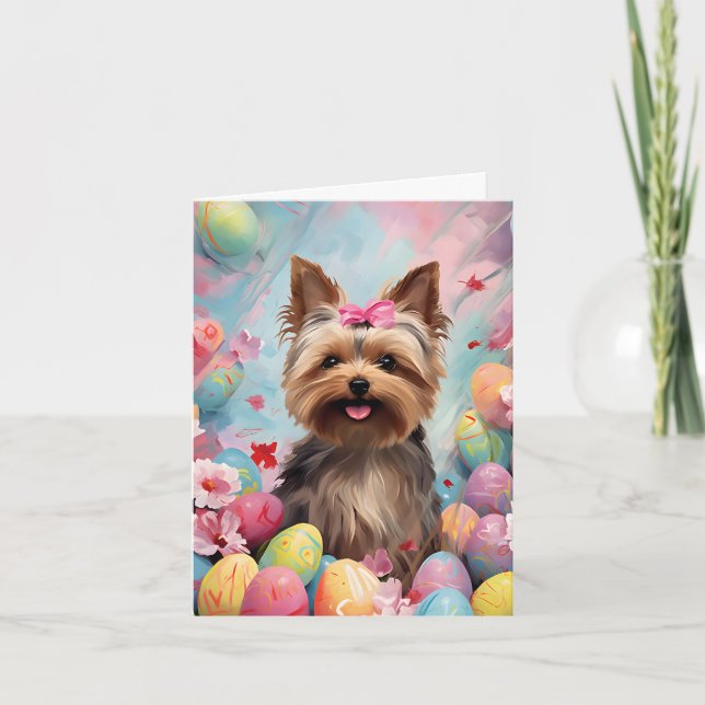 Yorkshire Terrier Happy Easter Card (Front)
