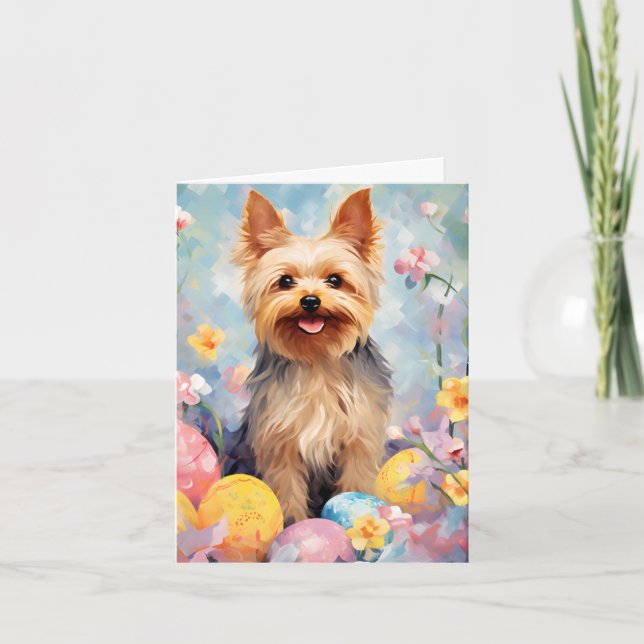 Yorkshire Terrier Happy Easter Card (Front)