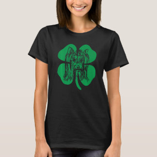 Yorkshire Terrier Head Green Shamrock Saint Patric T-Shirt