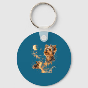 Yorkshire Terrier Howling Moon Vintage Artwork Key Ring
