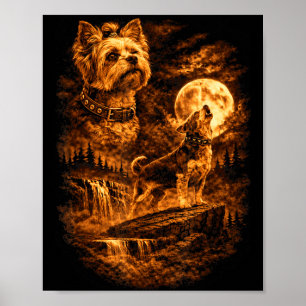 Yorkshire Terrier Howling Moon Yorkie Dog Fantasy Poster
