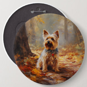 Yorkshire Terrier in Autumn Leaves Fall Inspire  6 Cm Round Badge