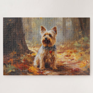 Yorkshire Terrier in Autumn Leaves Fall Inspire  Jigsaw Puzzle