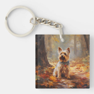 Yorkshire Terrier in Autumn Leaves Fall Inspire  Key Ring