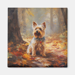 Yorkshire Terrier in Autumn Leaves Fall Inspire  Magnet