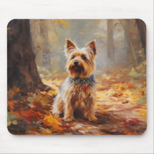 Yorkshire Terrier in Autumn Leaves Fall Inspire Mouse Pad