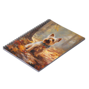 Yorkshire Terrier in Autumn Leaves Fall Inspire Notebook