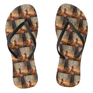 Yorkshire Terrier in Autumn Leaves Fall Inspire  Thongs