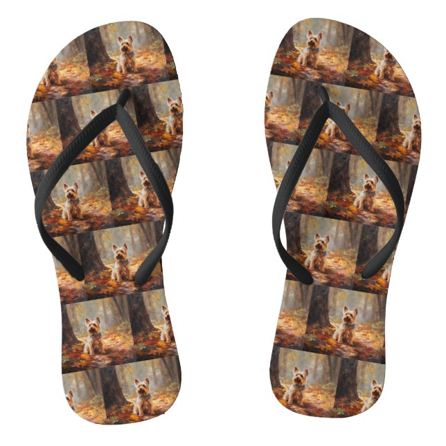 Yorkshire Terrier in Autumn Leaves Fall Inspire  Thongs (Footbed)