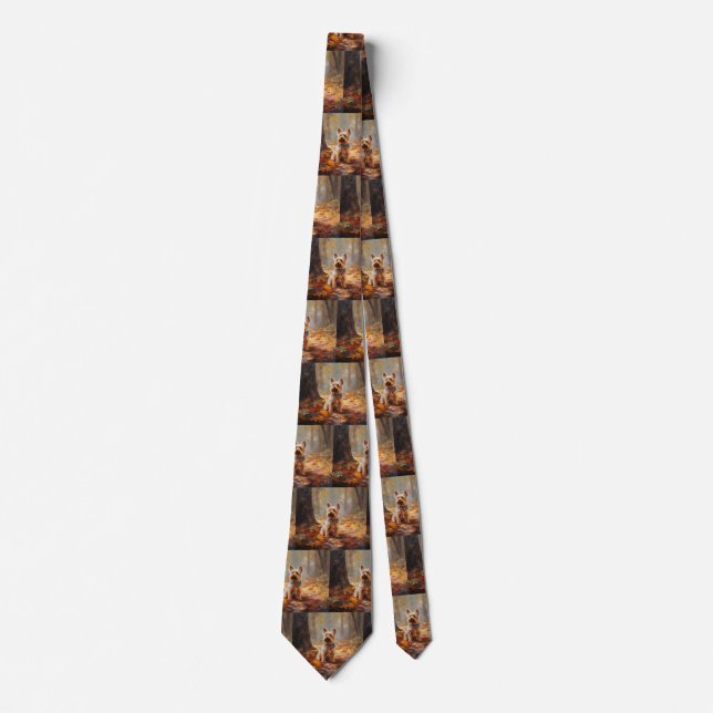 Yorkshire Terrier in Autumn Leaves Fall Inspire  Tie (Front)