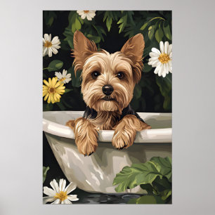 Yorkshire Terrier In Bathtub Poster, Funny Dog Poster