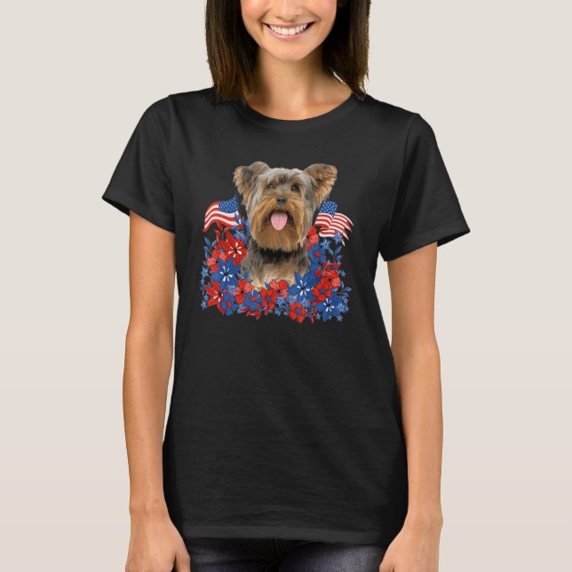 Yorkshire Terrier Independent Flowers Dog American T-Shirt (Front)