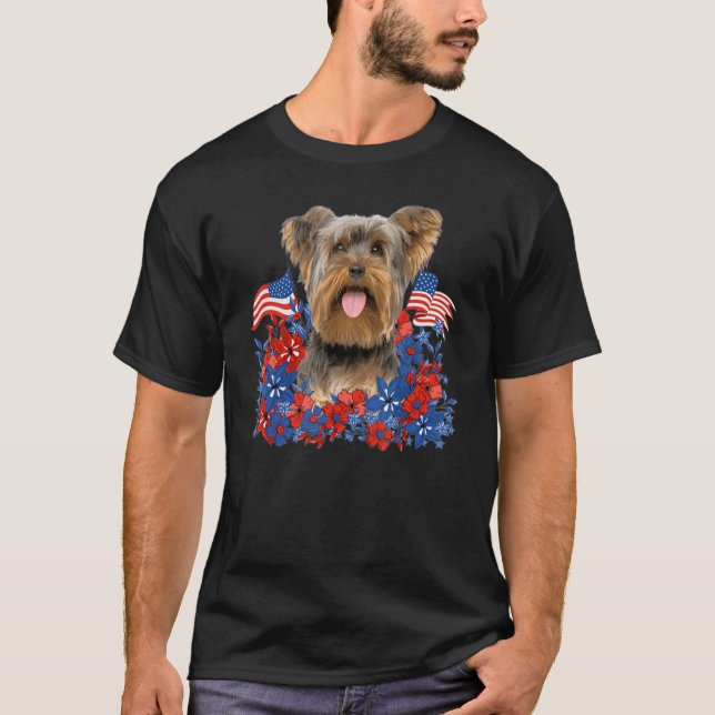 Yorkshire Terrier Independent Flowers Dog American T-Shirt (Front)