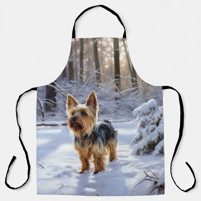 Yorkshire Terrier Let It Snow Christmas Apron (Front)