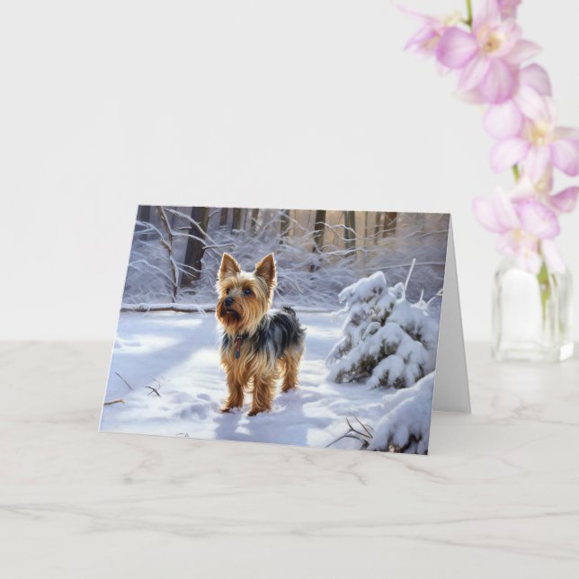 Yorkshire Terrier Let It Snow Christmas Card (Orchid)
