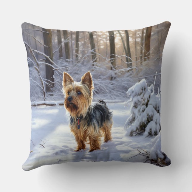 Yorkshire Terrier Let It Snow Christmas Cushion (Back)