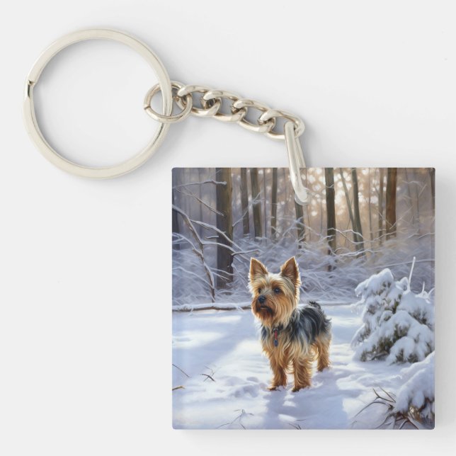 Yorkshire Terrier Let It Snow Christmas Key Ring (Front)