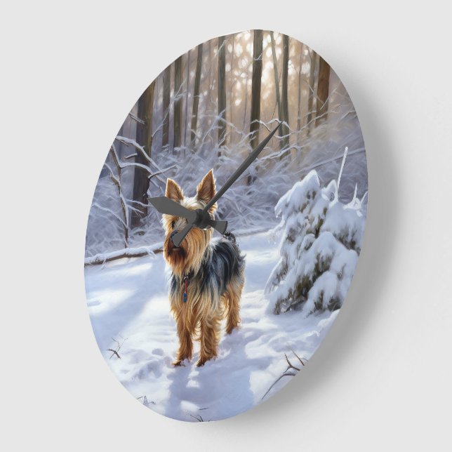 Yorkshire Terrier Let It Snow Christmas Large Clock (Angle)