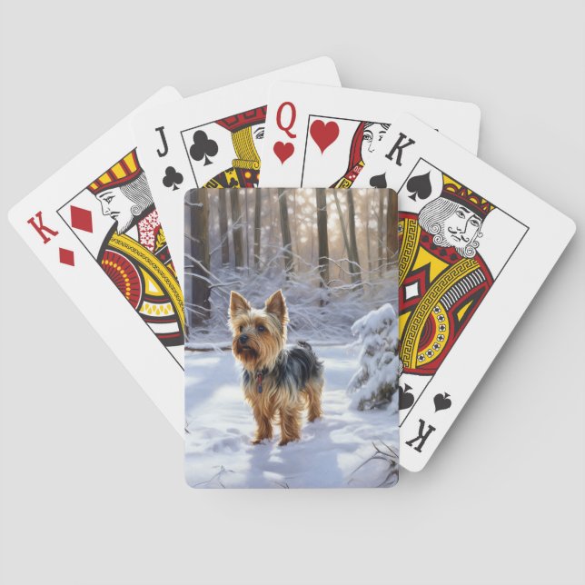 Yorkshire Terrier Let It Snow Christmas Playing Cards (Back)