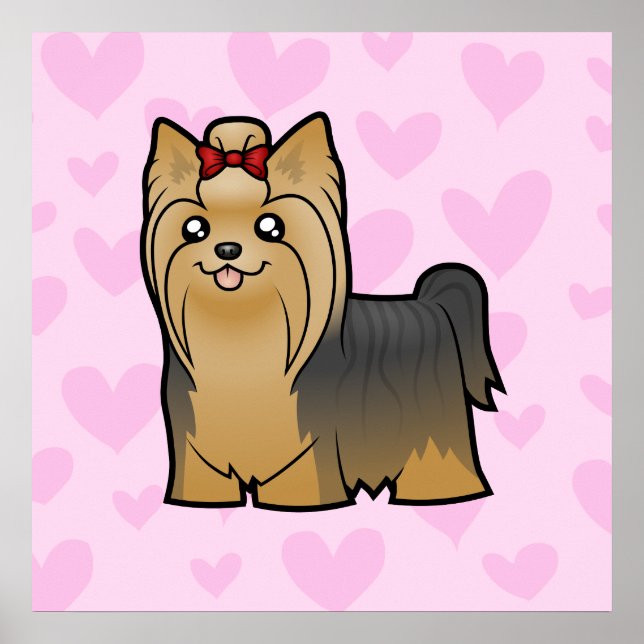 Yorkshire Terrier Love (long hair with bow) Poster (Front)
